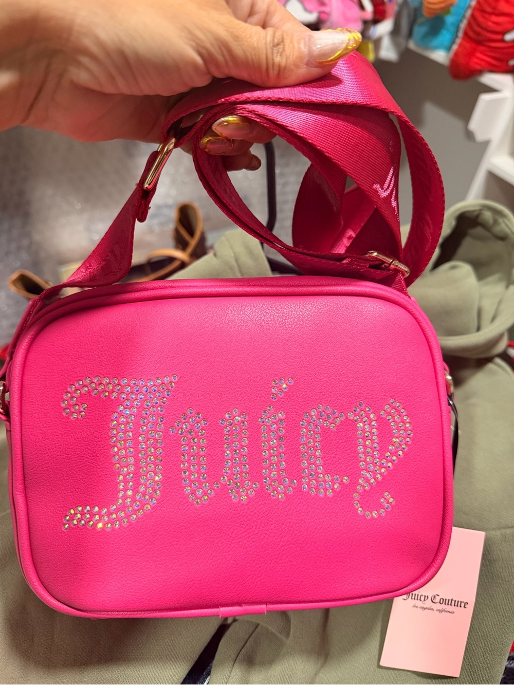 Juicy Couture Hot Pink Rhinestone Logo Crossbody Bag